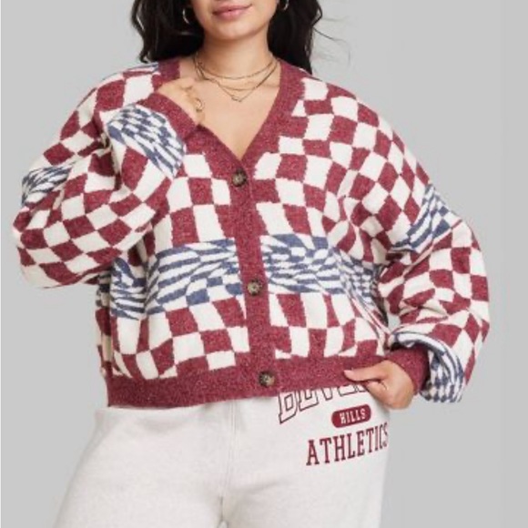 Ascot + Hart Tops - Ascot & Hart Target Collab - Checkered Cardigan size 3X